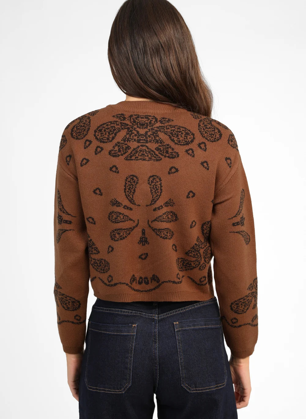 An’ge Paris Strickjacke NAYANA Cognac-Braun mit Jacquardmuster