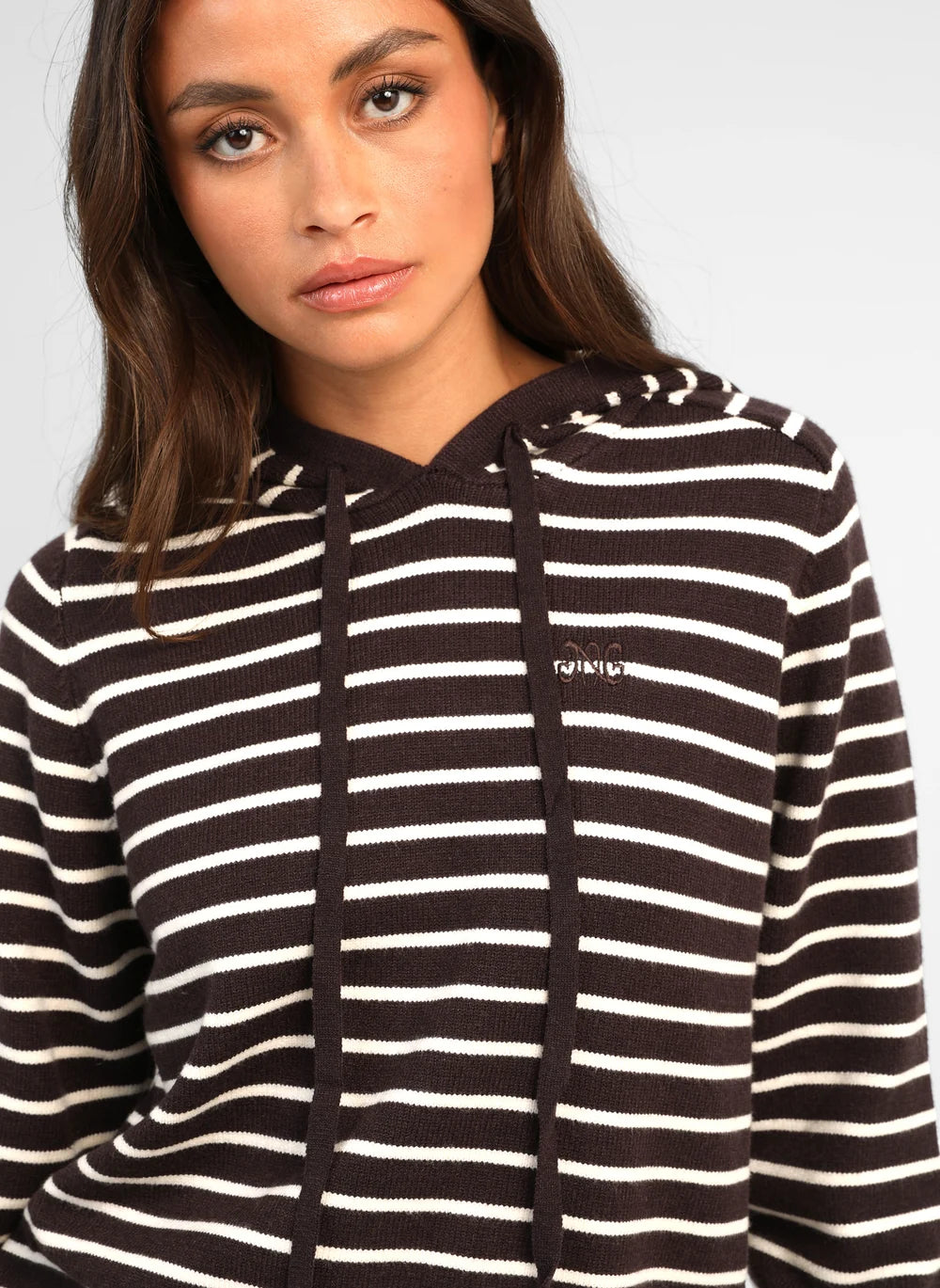 Ange Paris Strick-Hoodie Noris Mokka-Ecru gestreift