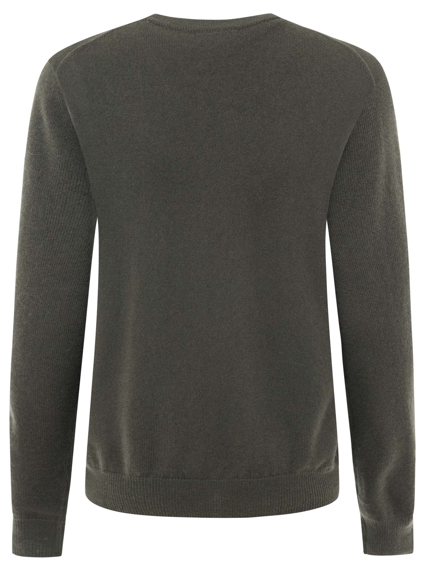 Zwillingsherz Pullover - 100% Kaschmir in Oliv-Grün mit rosa Hirsch