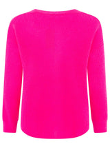 Zwillingsherz Rippstrick-Pullover - 100% Kaschmir - V-Ausschnitt - Neon-Pink