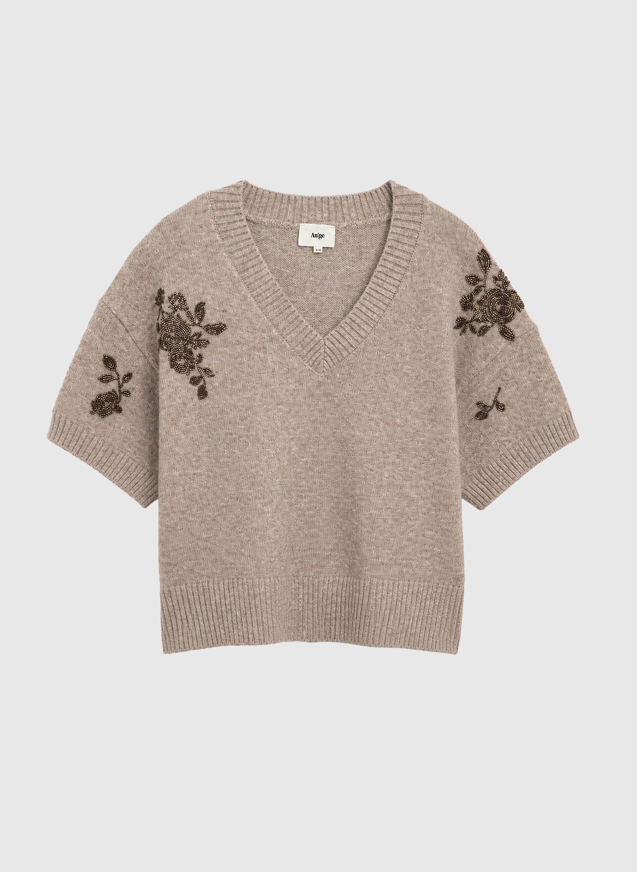 Ange Paris Pullover Nakali mit Perlenstickerei Beige