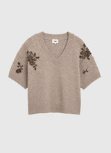 Ange Paris Pullover Nakali mit Perlenstickerei Beige