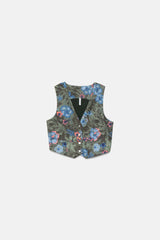 Lanidor Weste mit Blumenprint Khaki Baumwolle