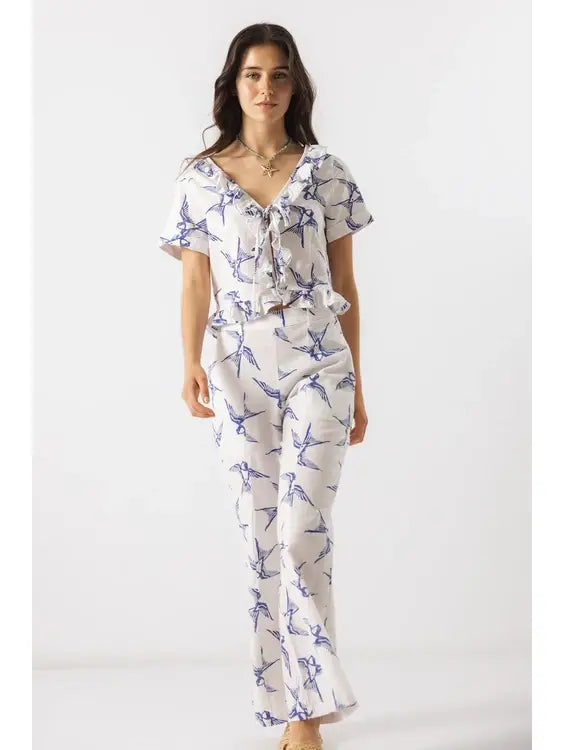 Weite Sommerhose mit Schwalbenprint aus 100% Baumwolle - Lanidor Portugal