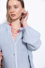 Lanidor Gestreifte Oversize Bluse Hellblau 100% Baumwolle