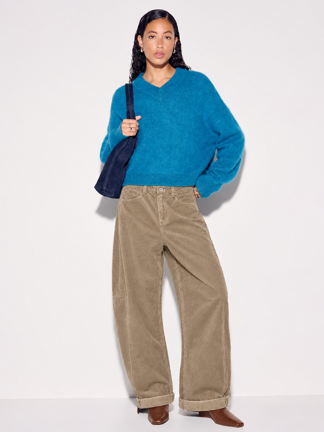 TAMBA Lässige Feincord-Hose im Barrel-Fit in Dusty Camel