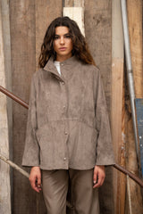 Lulumary Oversize-Jacke aus Wildlederimitat Stone