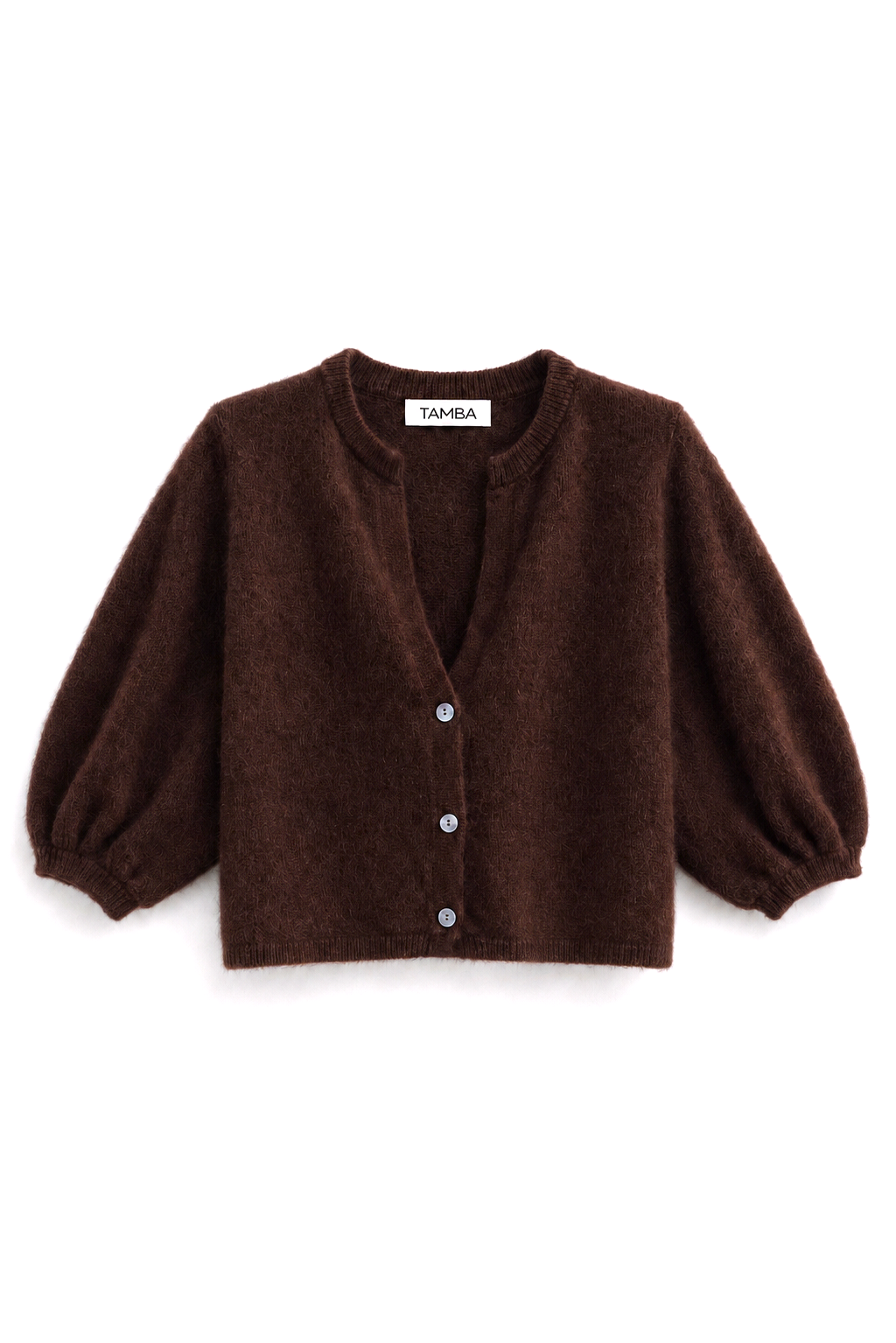 TAMBA flauschiger Strickcardigan mit V-Ausschnitt Espresso-Braun