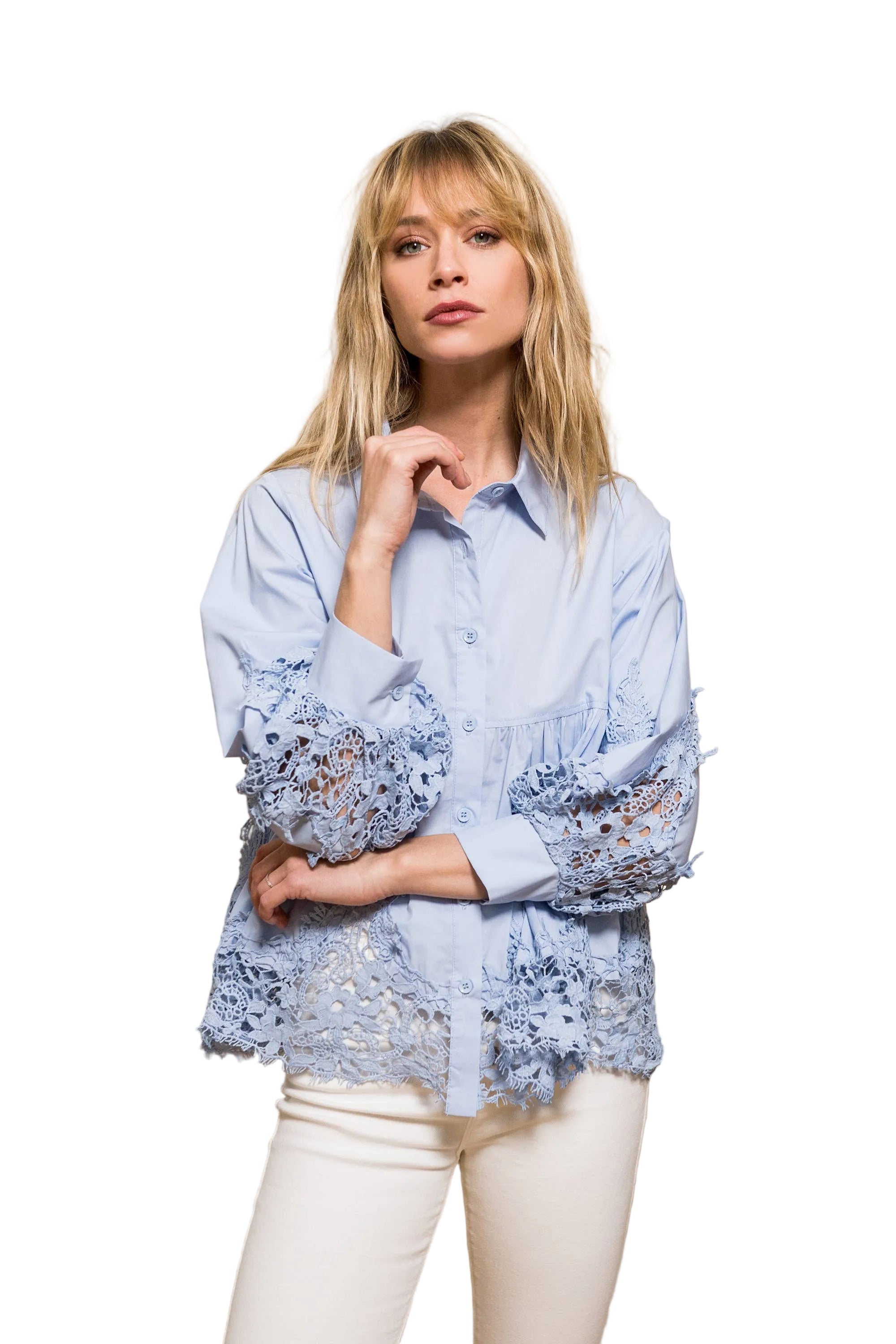 Choklate Paris Aimie Hellblau Bluse mit Spitze
