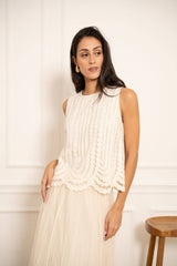 Choklate Paris Besticktes Tüll-Top - Ecru ärmellose Top