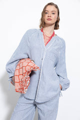 Lanidor Gestreifte Oversize Bluse Hellblau 100% Baumwolle
