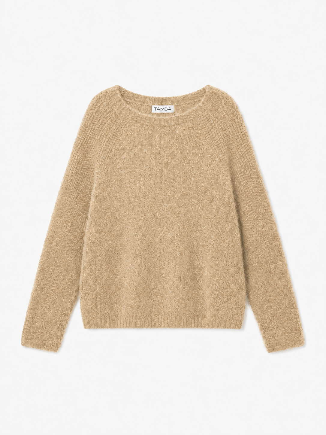 TAMBA Flauschiger Rippstrick-Pullover mit Raglanärmeln in Camel