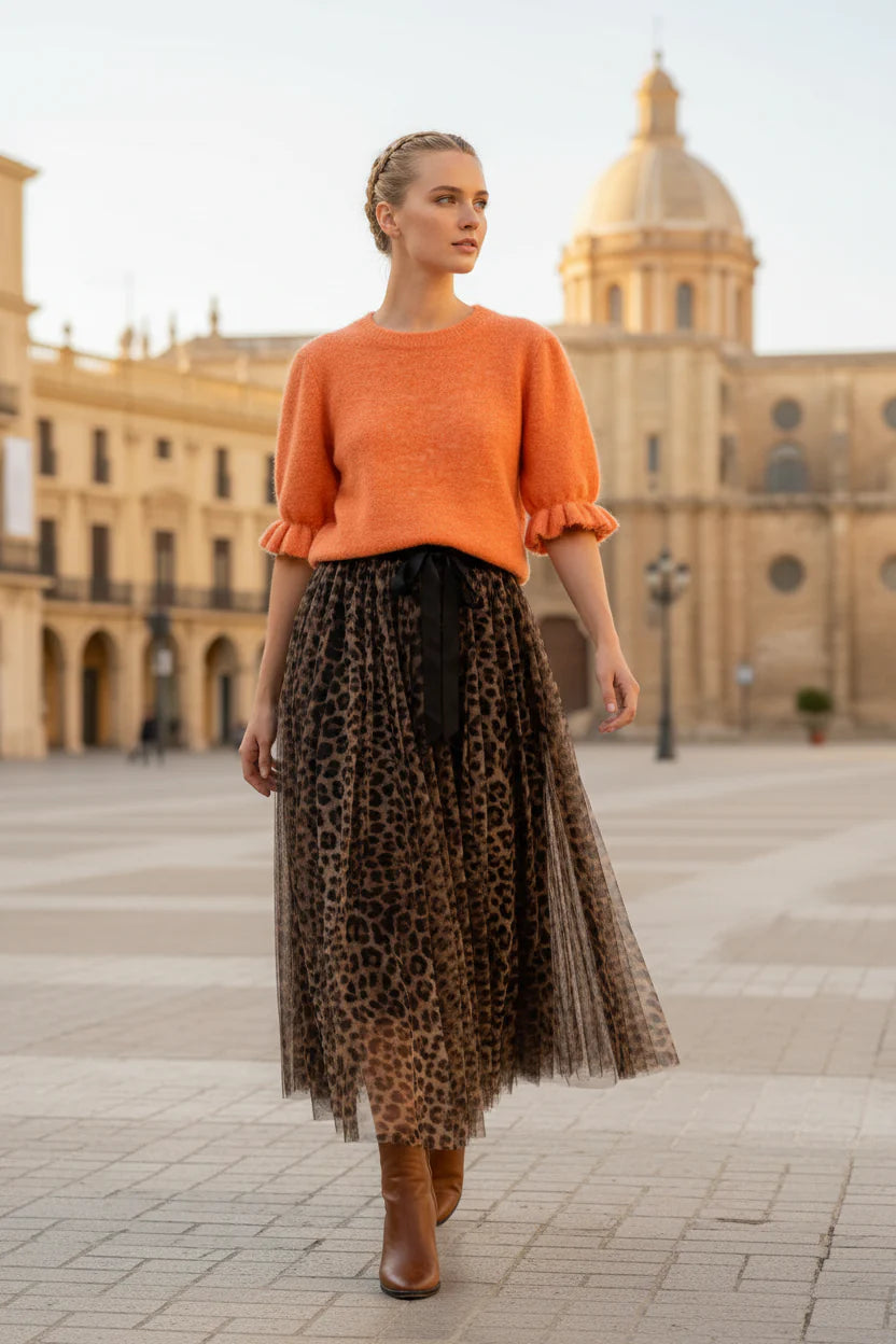 Afinity Weicher Feinstrickpullover mit Volantärmeln Orange
