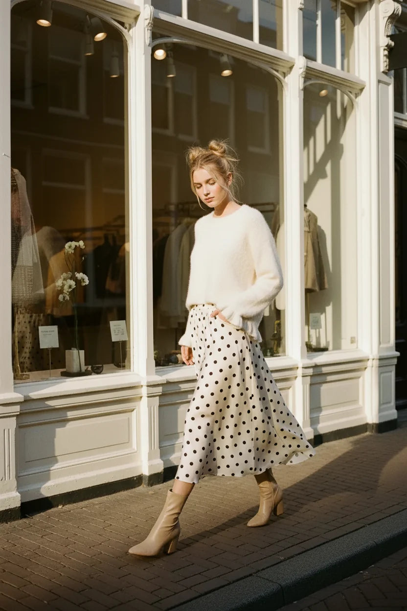 Audrey Paris Strickpullover mit Rüschen Creme