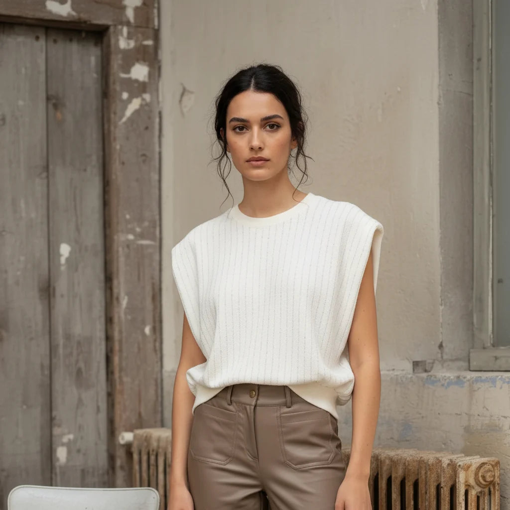 Choklate Paris T-Shirt Alizée Ecru mit silberfarbenen Lurexfäden – Herbstversion