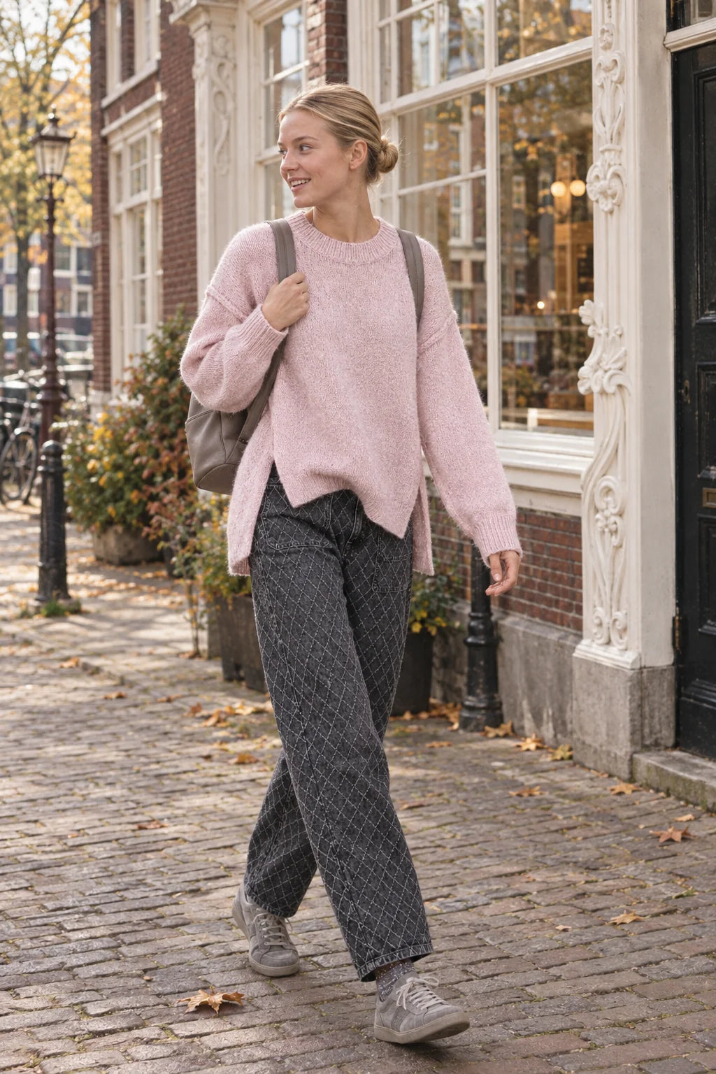 AN’GE Paris Jeans PICROISE mit Rautenmuster Dunkelgrau