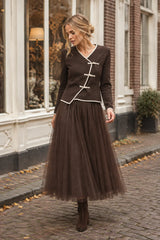 Lulumary Pullover in Jackenoptik Kaffeebraun-Creme