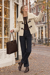 Attrait Paris kurzer Dufflecoat in Bouclé-Felloptik Ecru