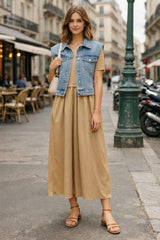 Choklate Paris Sommer Kleid Taffeta Materialmix Beige