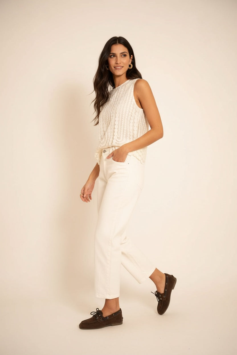 Ana & Lucy Barrel-Jeans "Livia" Cropped – Écru