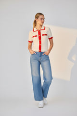 Ana & Lucy Damen-Jeans mit weitem Bein und Chino-Taschen Hellblau