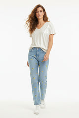 Ange Paris Jeans Picitron Hellblau mit Zitronenstickerei