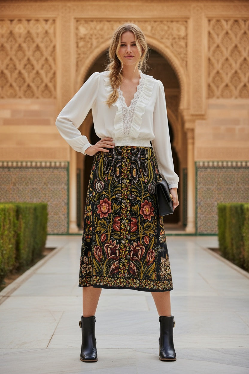 AN’GE Paris Bluse Samista Ecru aus Viskose mit Spitze