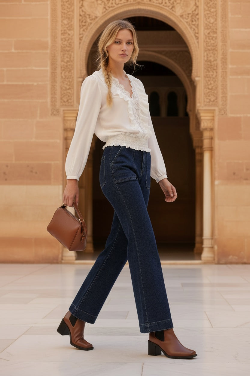 AN’GE Paris Bluse Samista Ecru aus Viskose mit Spitze