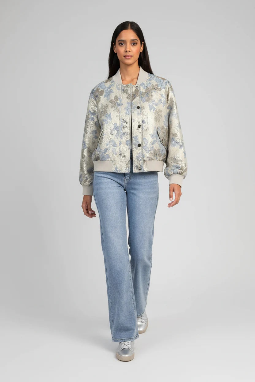 Ange Paris Jacke im Bomberstil Cassyani Brokat Silber glänzend Beige