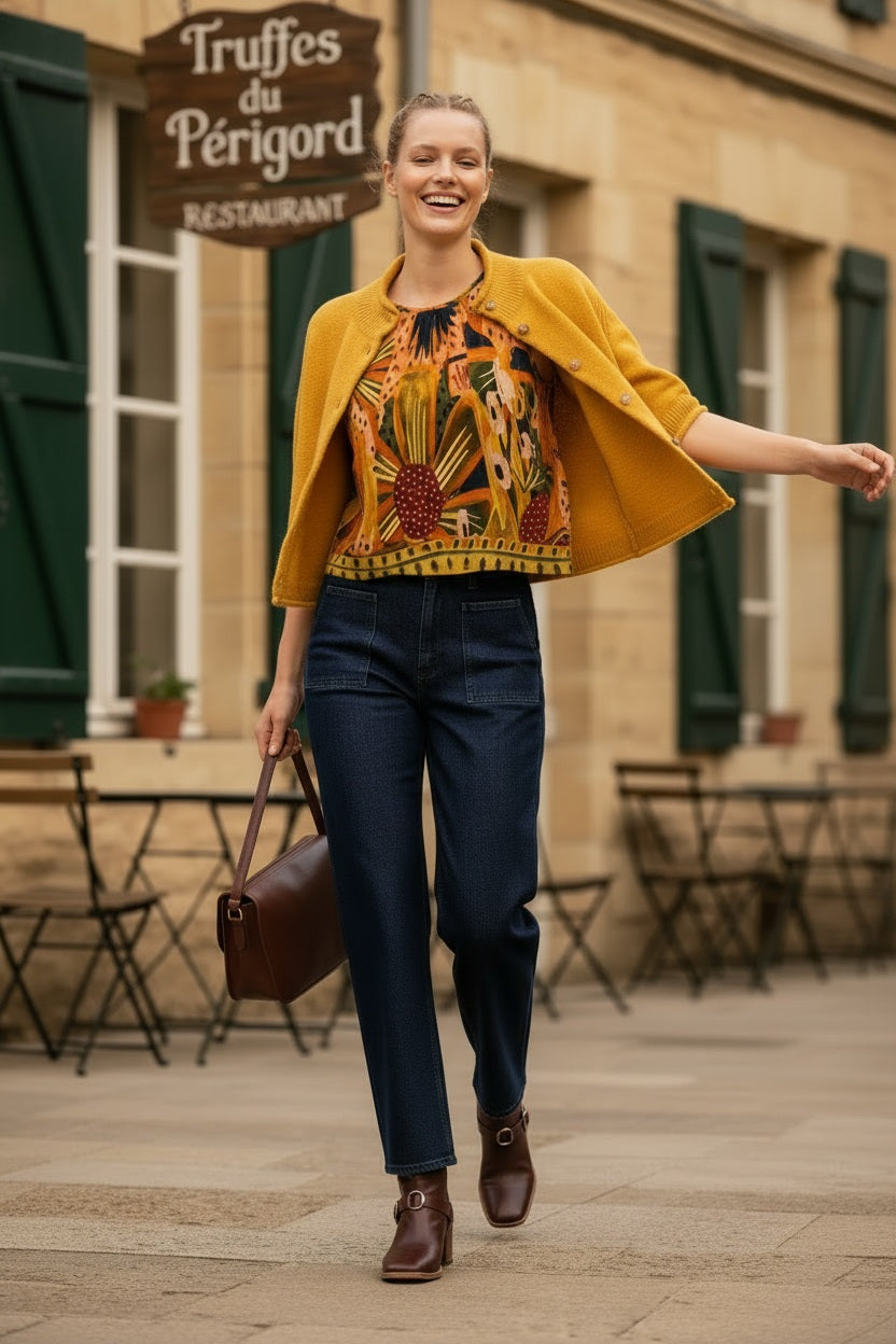 Ange Paris Tanktop Sounaly Matali Gelb – Botanischer Print, 100% Modal