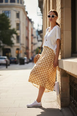 Ange Paris Midirock "Gildana" aus 100% Viskose Gelb – Asymmetrischer Schnitt