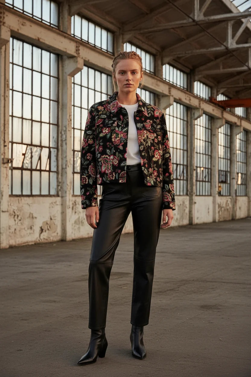 Ange Paris Jacquard-Jacke HALINO Blumenprint Schwarz