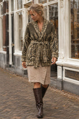 An’ge Paris lange Strickjacke NADINI Paisley Khaki-Olivbraun