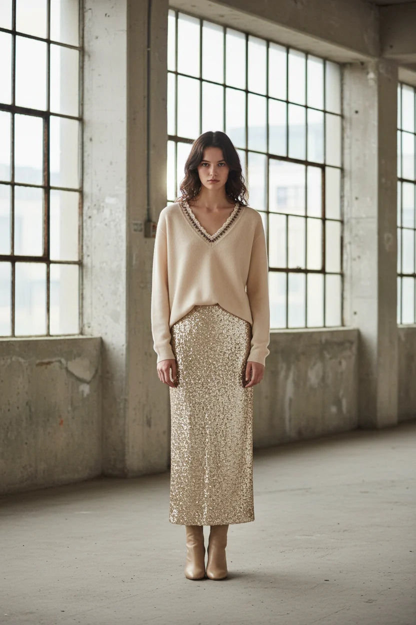 Ange Paris Midirock JURYFANA Mattgold - Greige
