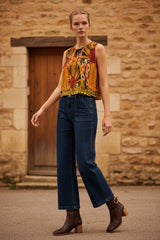 Ange Paris Tanktop Sounaly Matali Gelb – Botanischer Print, 100% Modal