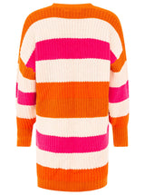 Zwillingsherz - Cardigan Grobstrick mit Streifen in Orange-Pink-Weiß - Viskosemischung