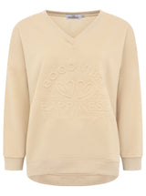 Zwillingsherz V-Neck Sweater "Happiness Vibes" Beige