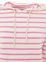 Zwillingsherz - 100% Kaschmir Hoodie "Stripes & Neon" in Pink-Weiß - Luxus-Hoodie mit Streifen