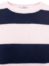 Zwillingsherz  100% Kaschmir Rundhalspullover "Blockstreifen" - Rosa Marineblau