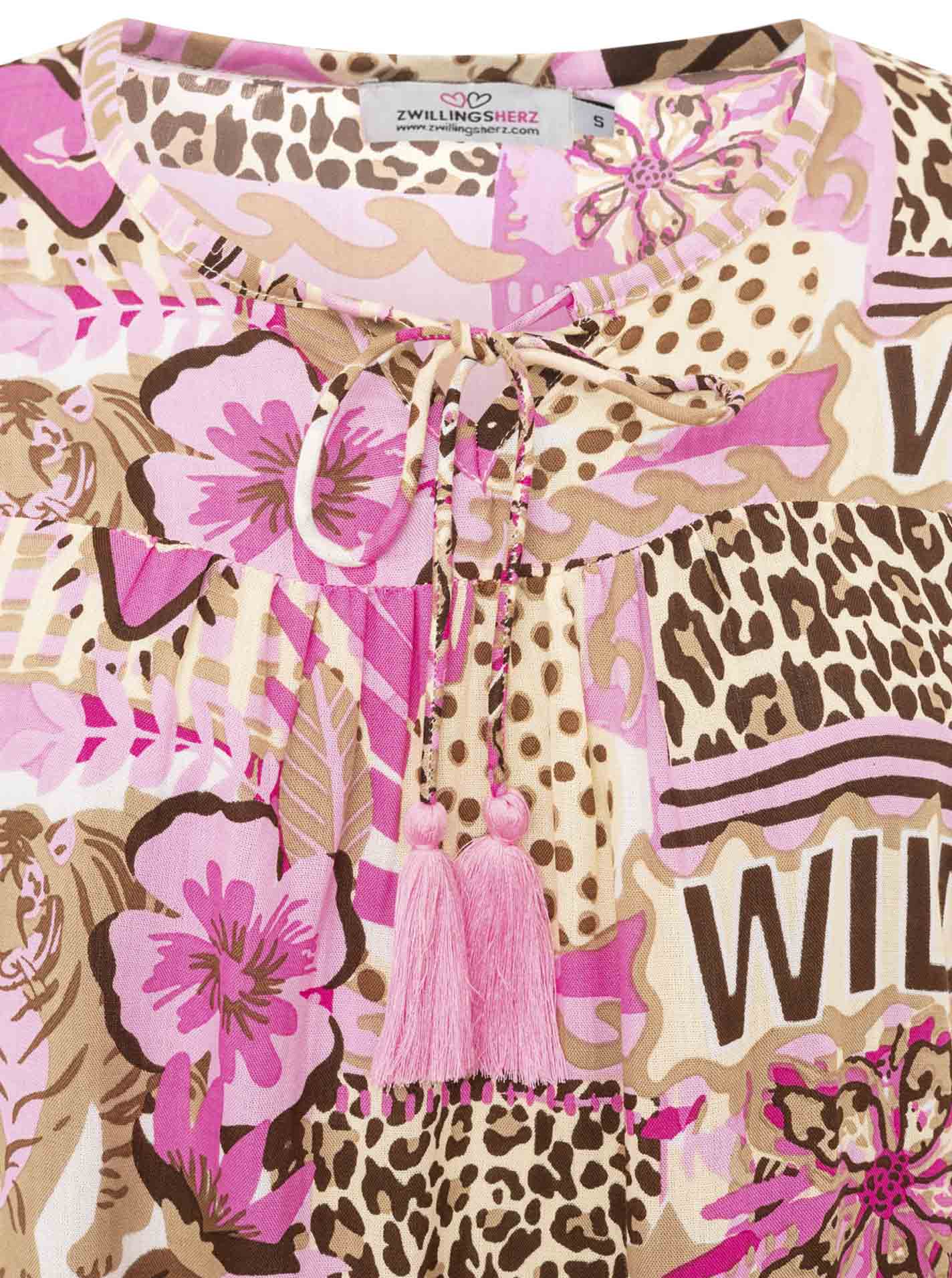 Zwillingsherz Bluse "Safari Patchwork" - Beige