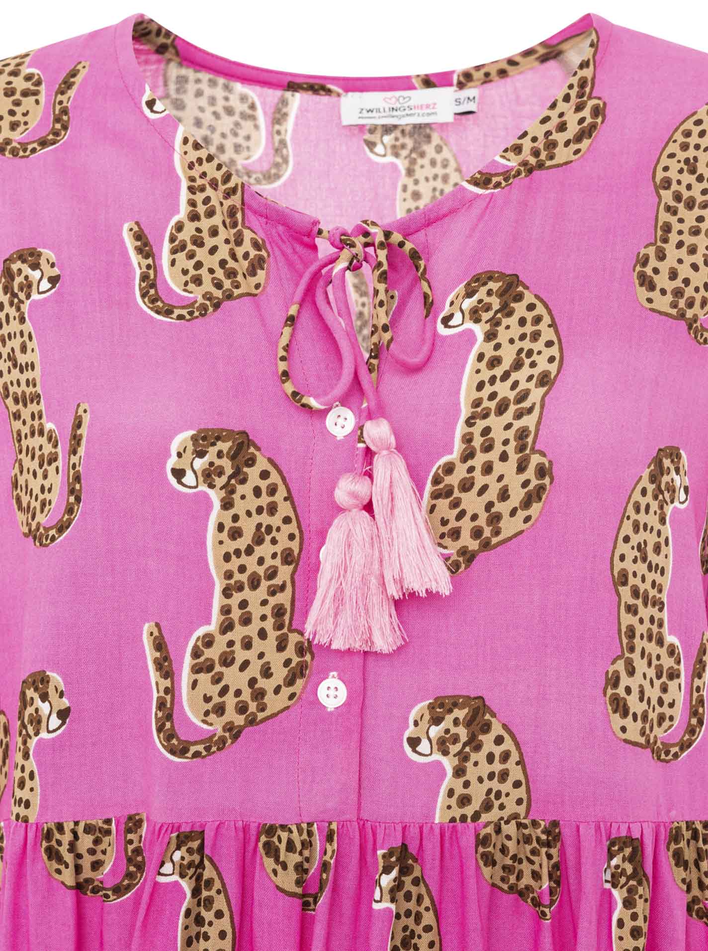 Zwillingsherz - Kleid "Lovely Leo" in Pink - Animalprint mit Knopfleiste