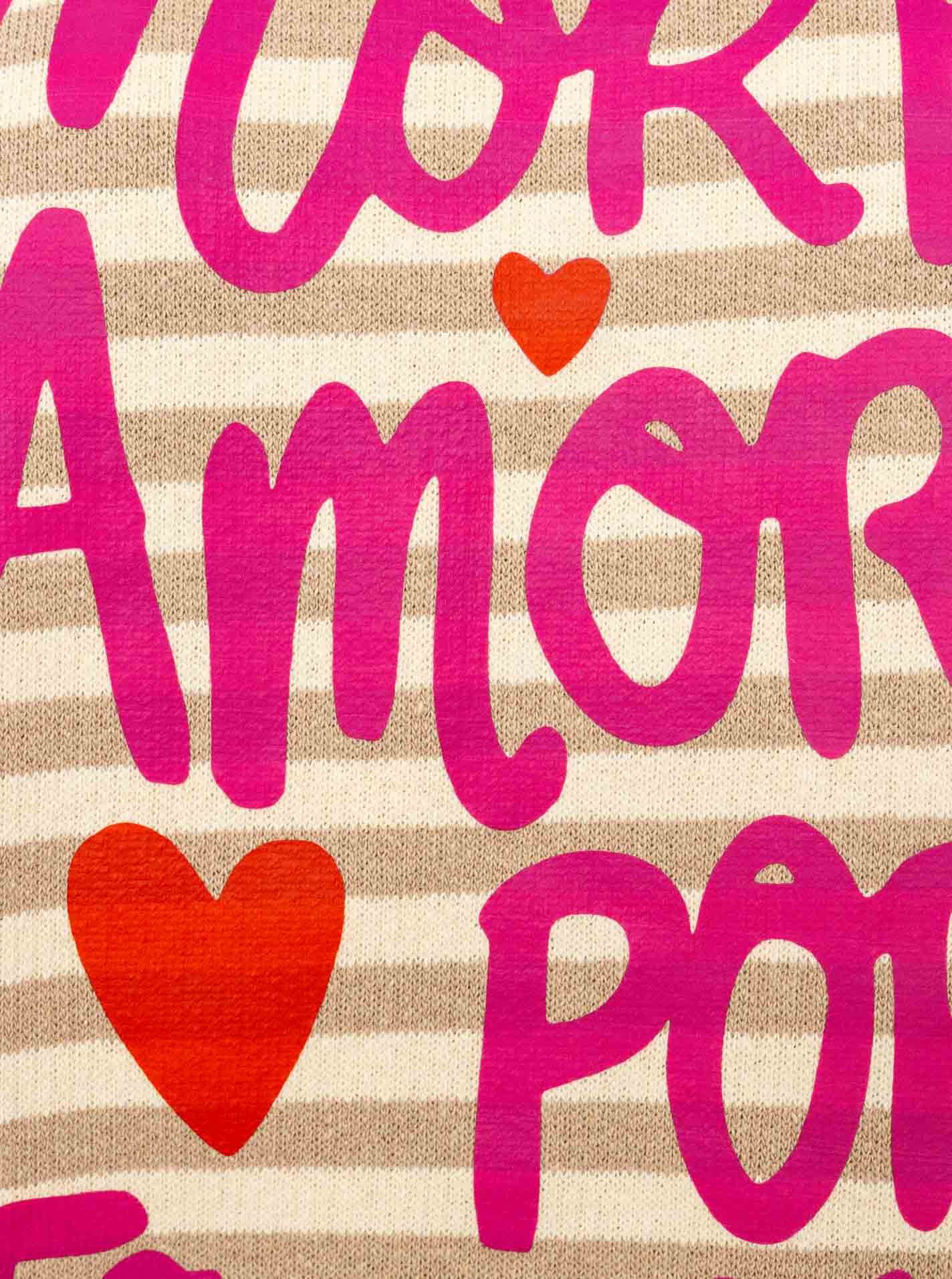 Zwillingsherz Shirt 3/4 Arm Streifen BW "More Amore" - Beige