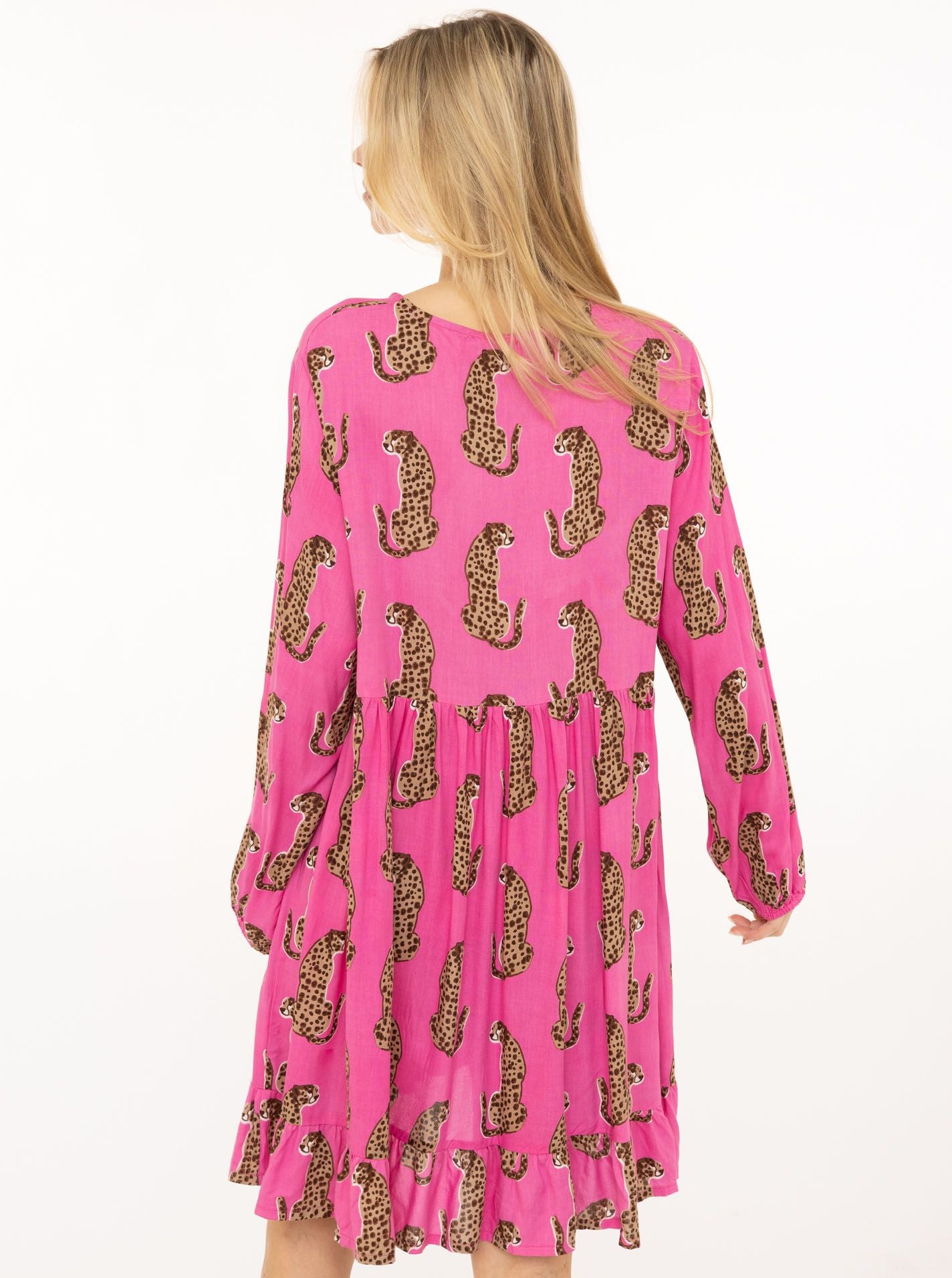 Zwillingsherz - Kleid "Lovely Leo" in Pink - Animalprint mit Knopfleiste