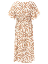 Zwillingsherz Maxikleid Viskose "Allover Ornamente" Beige