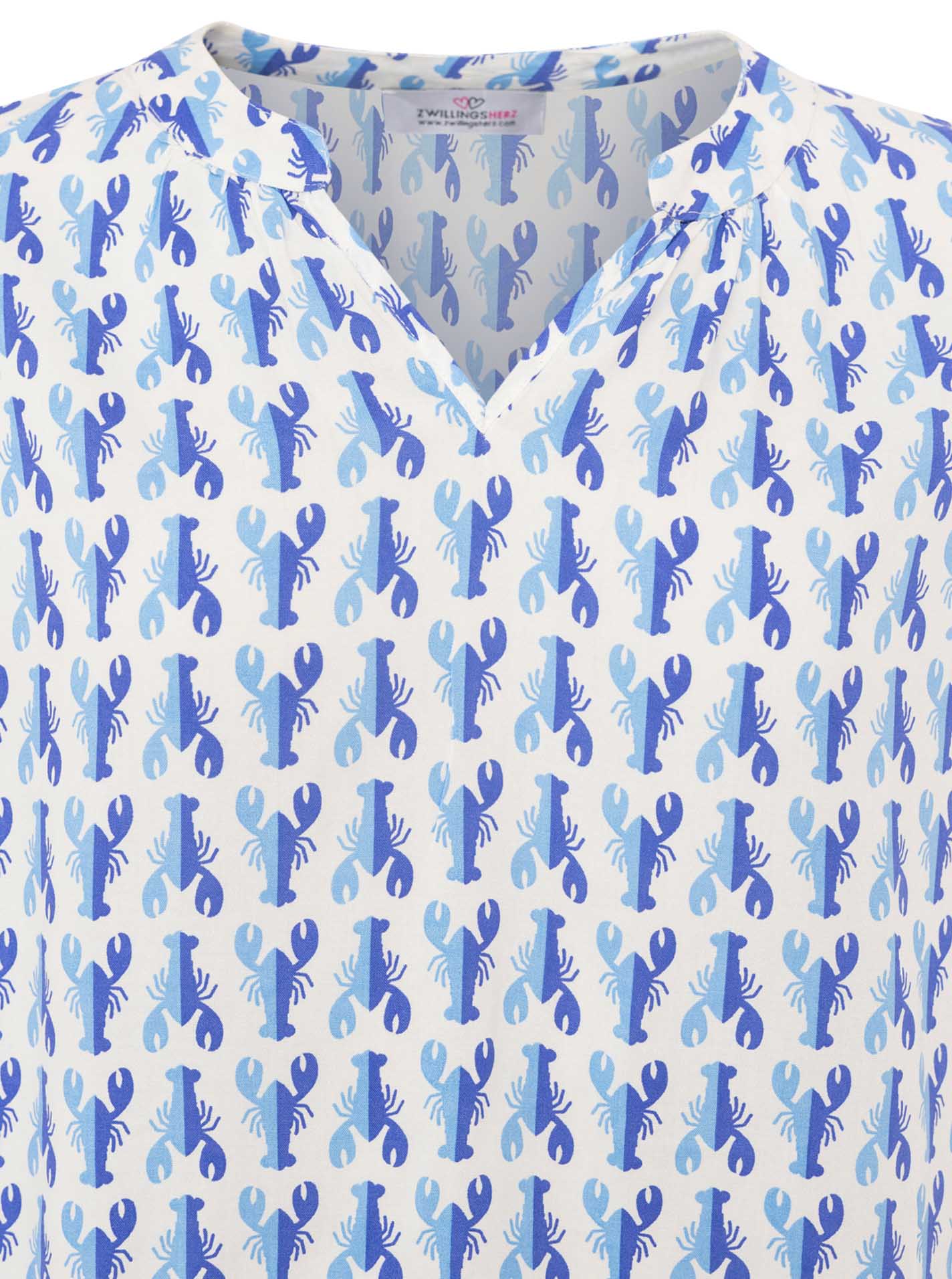 Zwillingsherz Bluse Lobsters Blau Langarm Viskose