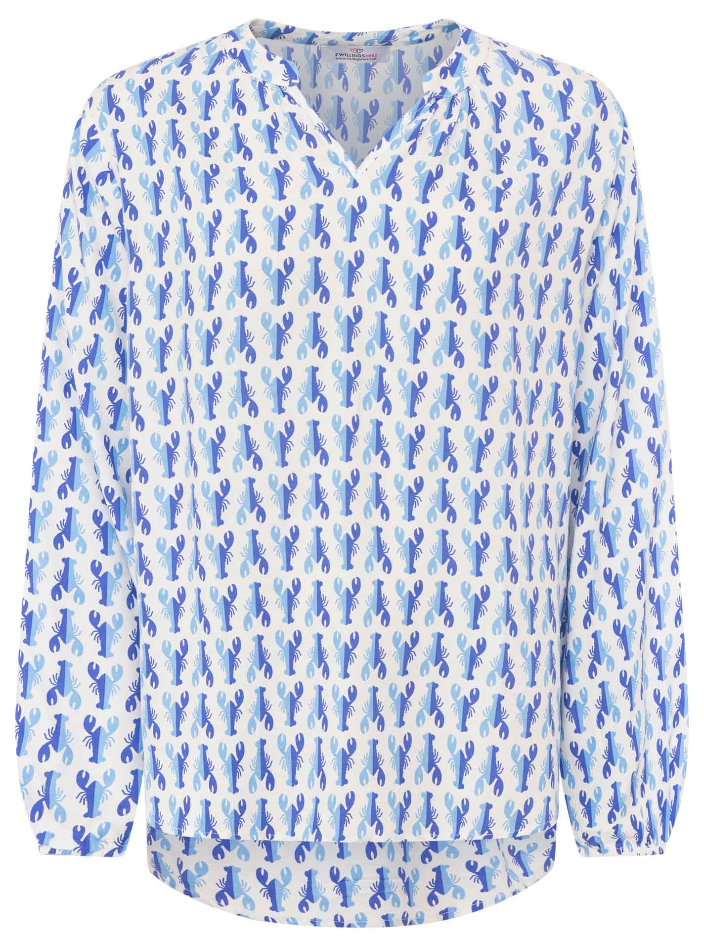 Zwillingsherz Bluse Lobsters Blau Langarm Viskose