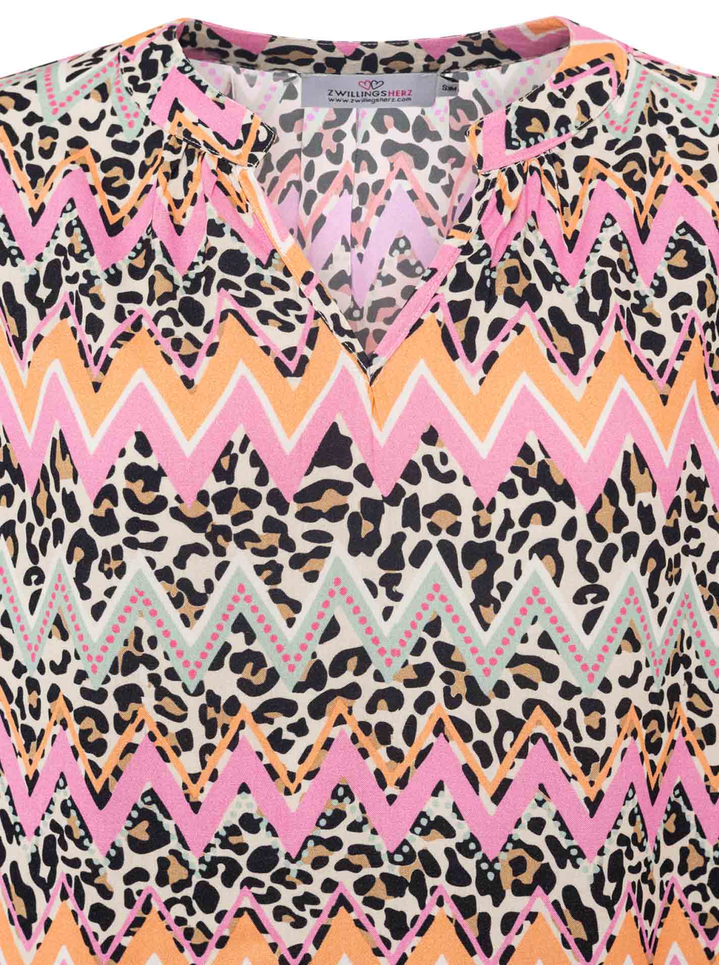 Zwillingsherz Bluse Graphic Leo Pink Viskose