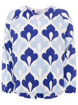 Zwillingsherz Bluse Graphic Flower Blau Viskose