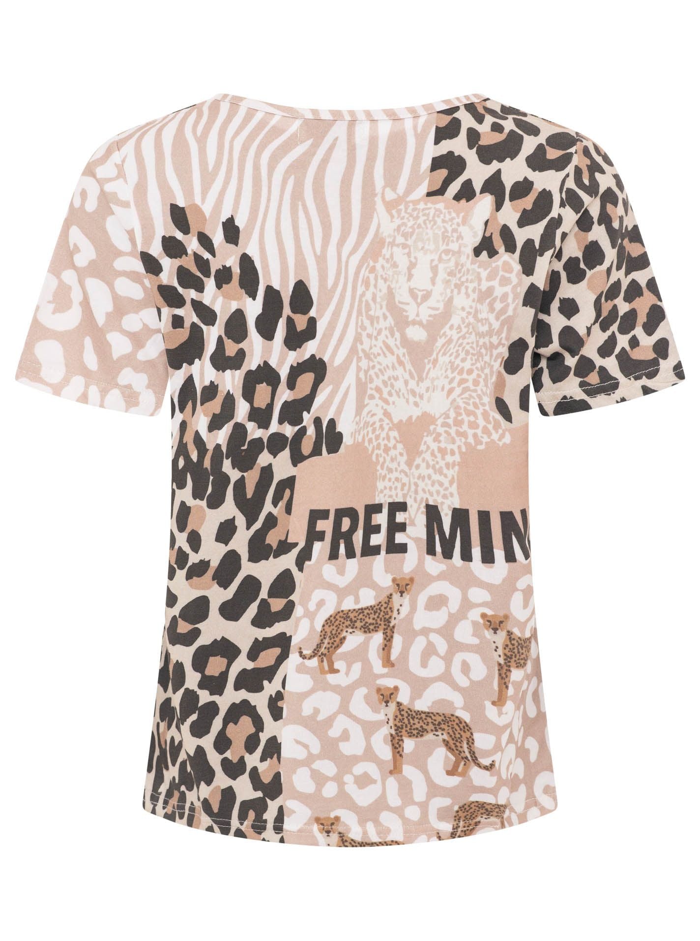 Zwillingsherz T-Shirt Leo Strong Baumwolle Beige V-Ausschnitt