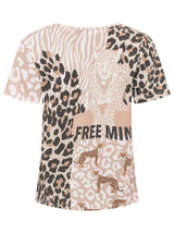Zwillingsherz T-Shirt Leo Strong Baumwolle Beige V-Ausschnitt